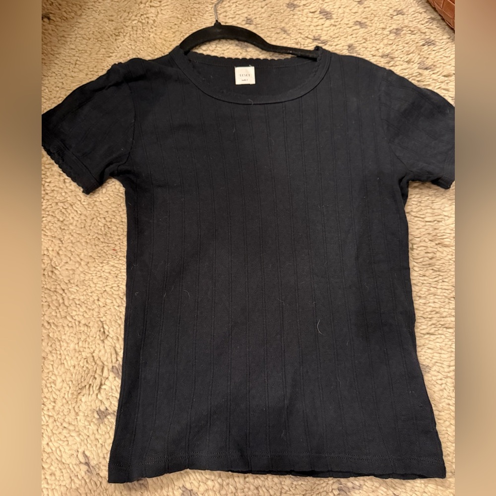 Leset black pointelle shortsleeve fitted tee Small